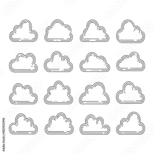 Collection of hand drawn cloud icons in sketch style