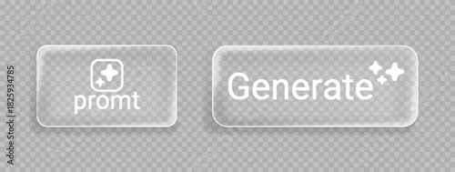 Generate AI prompt buttons set isolated on transparent background. Vector realistic illustration of rectangular glassmorphism icons design for artificial intelligence website, bot, app interface