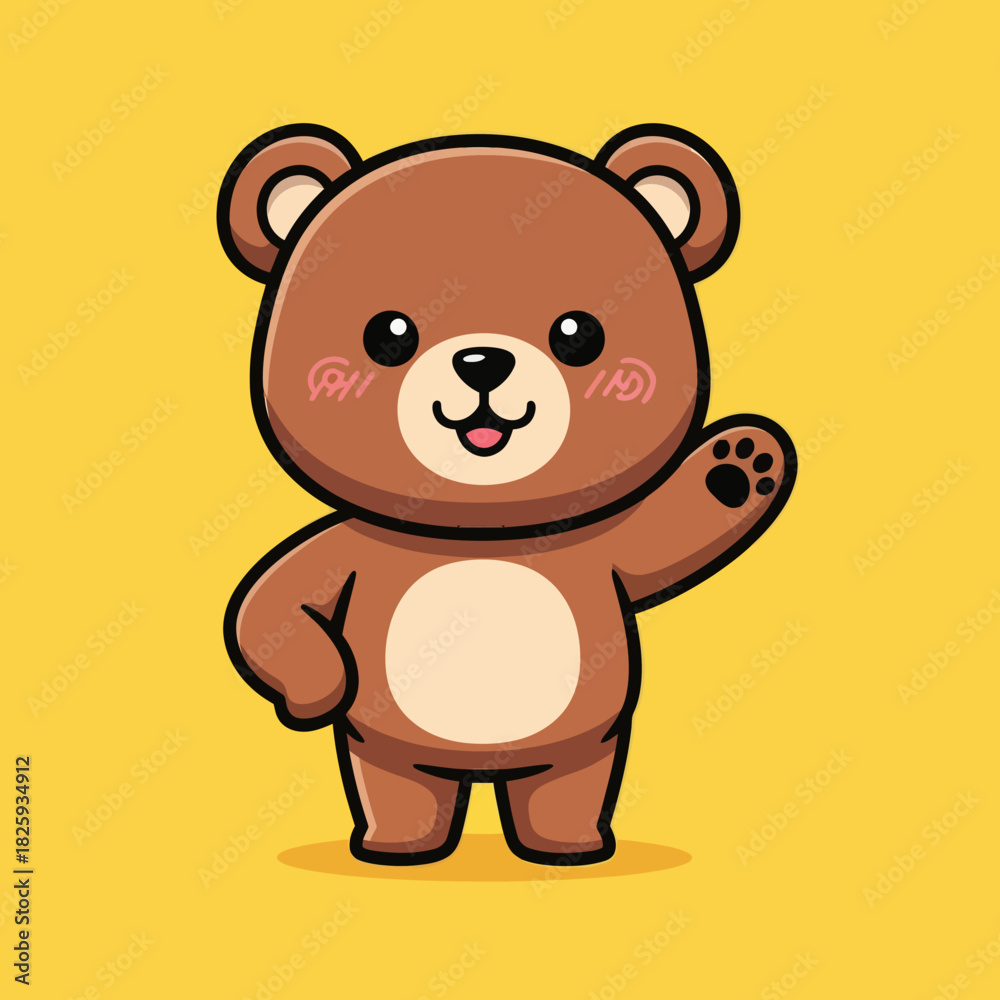 Obraz premium Cute bear waving hand cartoon vector icon illustration animal nature icon isolated flat vector