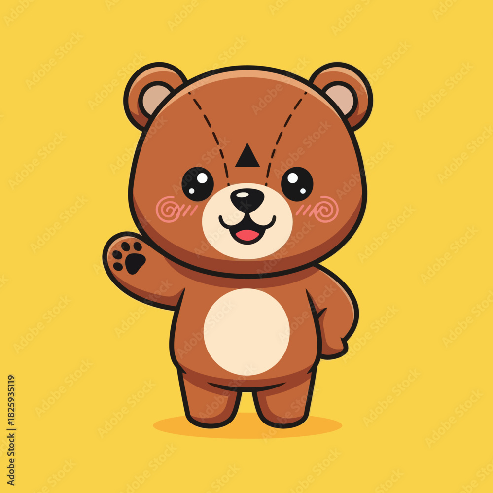 Obraz premium Cute bear waving hand cartoon vector icon illustration animal nature icon isolated flat vector