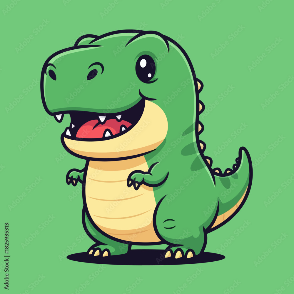 Naklejka premium Cute dino tyrannosaur standing cartoon vector icon illustration animal nature icon isolated flat