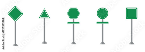 Road signs vector illustration. road sign set blank template.  Blank board with place for text. Set of green road signs. Green empty road sign. 