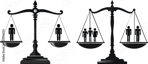 Balanced equality scale merging with people silhouette representing fairness justice and inclusive social value concepts