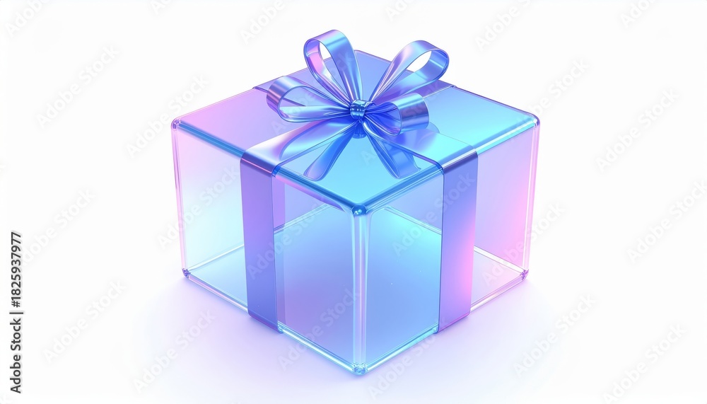 Fototapeta premium Holographic Glass Gift Box with Bow