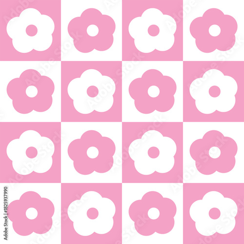 abstract square seamless pattern with cute chamomile flowers. natural floral pink background surface design, textile, print, wrapp paper, cover. vector art illustration.