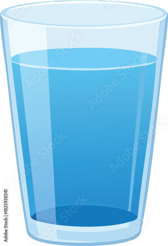 Clear glass filled with refreshing blue water in simple cartoon style promoting hydration purity wellness concepts