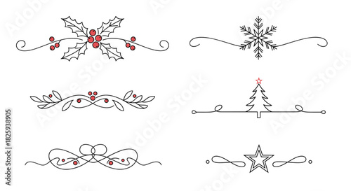 Winter-themed decorative text dividers with holly, snowflakes, and Christmas elements
