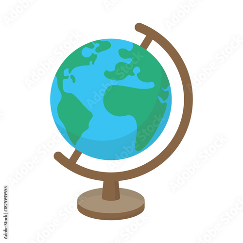 Cartoon isolated illustration of globe with wooden stand isolated for school education. Back to school themed graphic element.