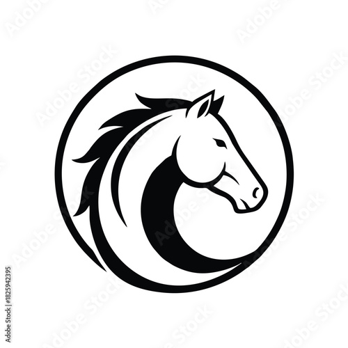 Elegant Black Horse Head Silhouette in Circular Frame.eps