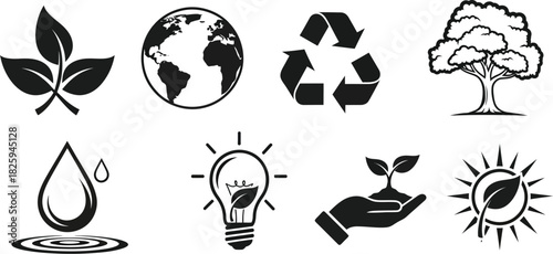 Silhouettes of environmental and nature conservation icons