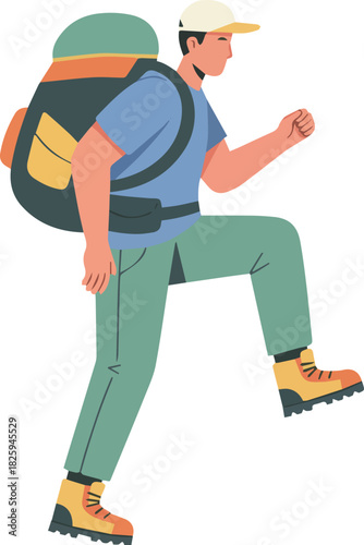 Outdoor Male Trekker Ascending