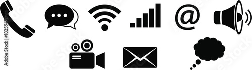 Silhouettes of communication and technology icons