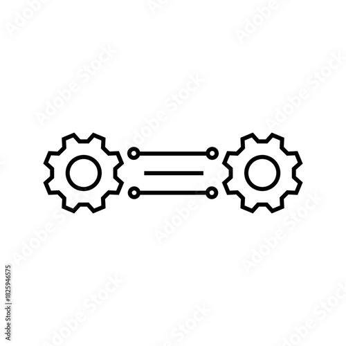 System Connection Icon – Linked Gears vector illustration, pictogram isolated on white background. color editable Black silhouette icon featuring two gears connected by lines, symbolizing system linka
