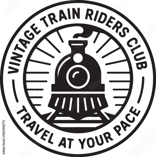 Vintage Train Riders Club Retro Locomotive Badge.eps