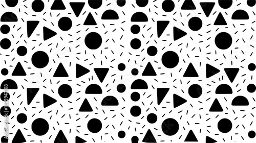 Black Geometric Shapes and Dashes Pattern on White Background
