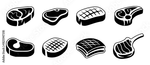Collection of Black and White Steak Icons