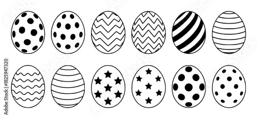 Collection of Black and White Decorated Easter Eggs
