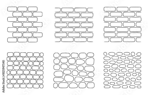 Collection of Six Different Brick and Stone Wall Patterns