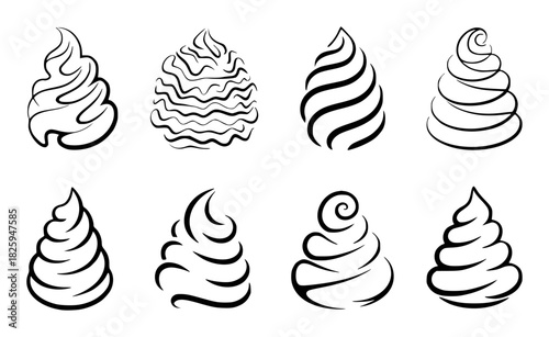Collection of Stylized Whipped Cream Swirls and Peaks