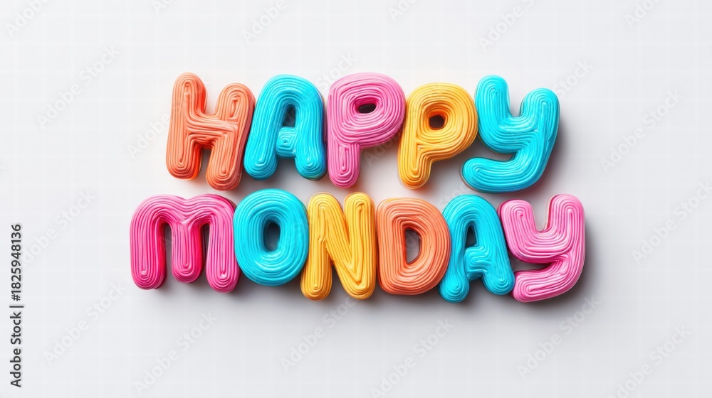Naklejka premium Colorful 3D 'Happy Monday' Text on White Background