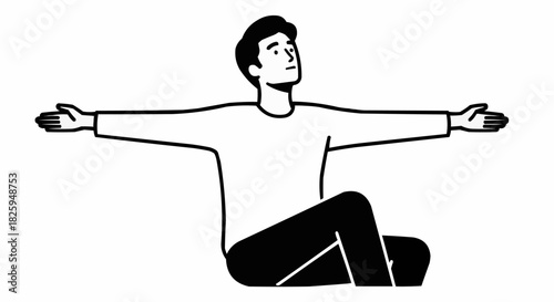 Man sitting cross legged with arms outstretched in a relaxed pose.