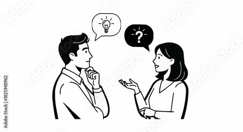 Two people discussing ideas and asking questions.