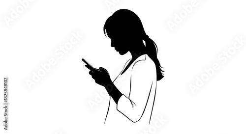 Side profile silhouette of a woman looking at her smartphone.