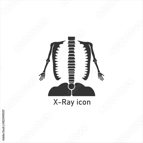 X-Ray Icon Human Skeleton Symbol for Vertebrae Spine and Rib Cage Anatomy Outline Medical Diagnostic Imaging Vector Design