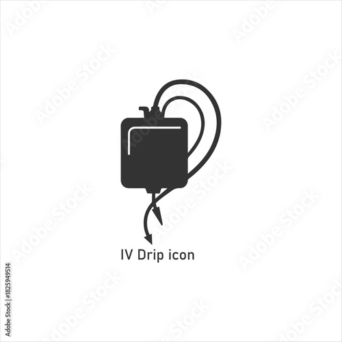 IV Drip Icon Medical Intravenous Bag Symbol for Hospital Treatment Fluid Infusion and Saline Injection Equipment Vector Outline