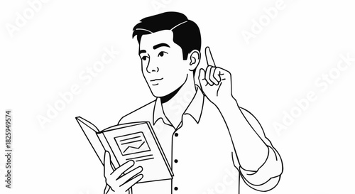 Man Reading a Book and Having an Idea.