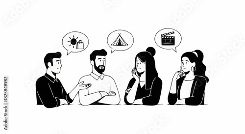 Group Discussion on Vacation Plans with Diverse Ideas.