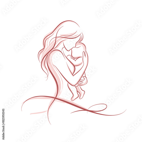 Mother holding her baby lovingly in a simple and elegant design concept