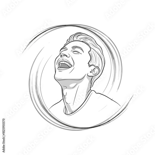 Happy person laughing joyfully with a minimalist design concept