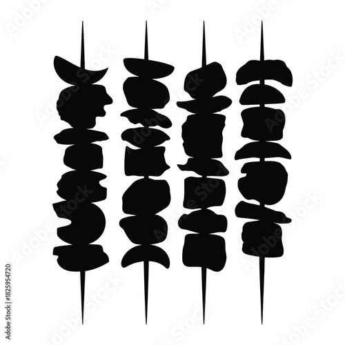 Skewers with meat and veggies Vector, Silhouette, Illustration