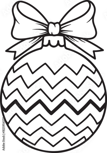 Christmas ornament with zigzag pattern and ribbon bow outline drawing