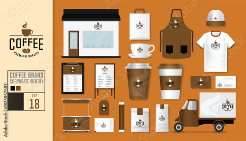 Coffee brand identity mockup Logos  marketing materials displayed