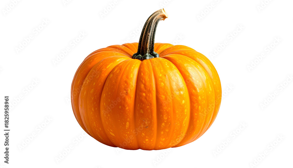 Fototapeta premium A vibrant, orange pumpkin against a black backdrop, showing stem and texture