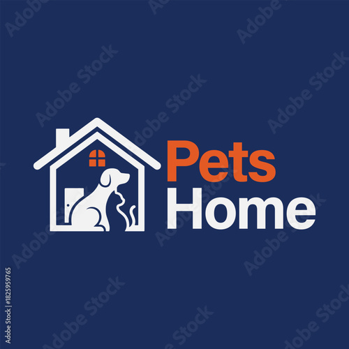 A logo pet home that features a dog and a cat for animal hotel and animal care.