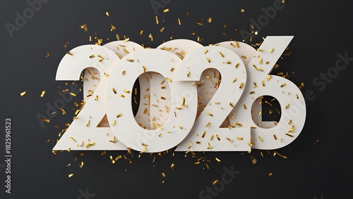 Happy new year 2020 celebration design with large white numbers and golden confetti on a dark background, perfect for festive greetings, party invitations, and holiday promotions