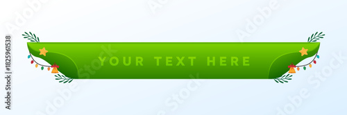 Modern Green Christmas Lower Third Banner with Festive Lights and Ornaments for Game UI and Video Overlays