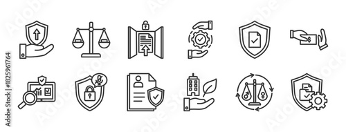 Business Ethics icon set outline collection contains Integrity, Honesty, Transparency, Compliance, Anti-Corruption, Bribery, Accountability