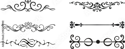 Set of black decorative line dividers with simple vintage ornaments and geometric vector designs.divider marker sketch doodle vector lines set element.set retro decorative page dividers design 
