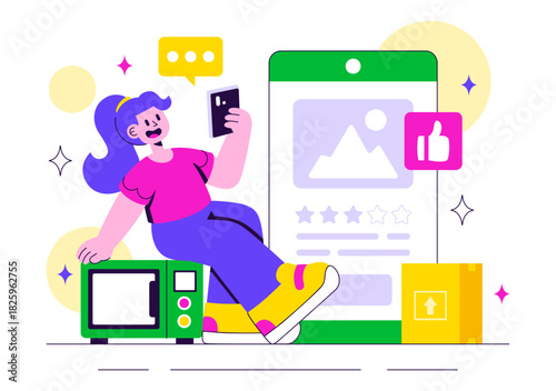 Electronics Review Vector Illustration with Customer Ratings on Service Quality and User Feedback in a Flat Cartoon Background