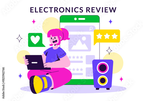 Electronics Review Vector Illustration with Customer Ratings on Service Quality and User Feedback in a Flat Cartoon Background