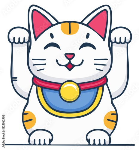 Cute cartoon Maneki Neko the Japanese lucky cat symbol of good fortune and prosperity