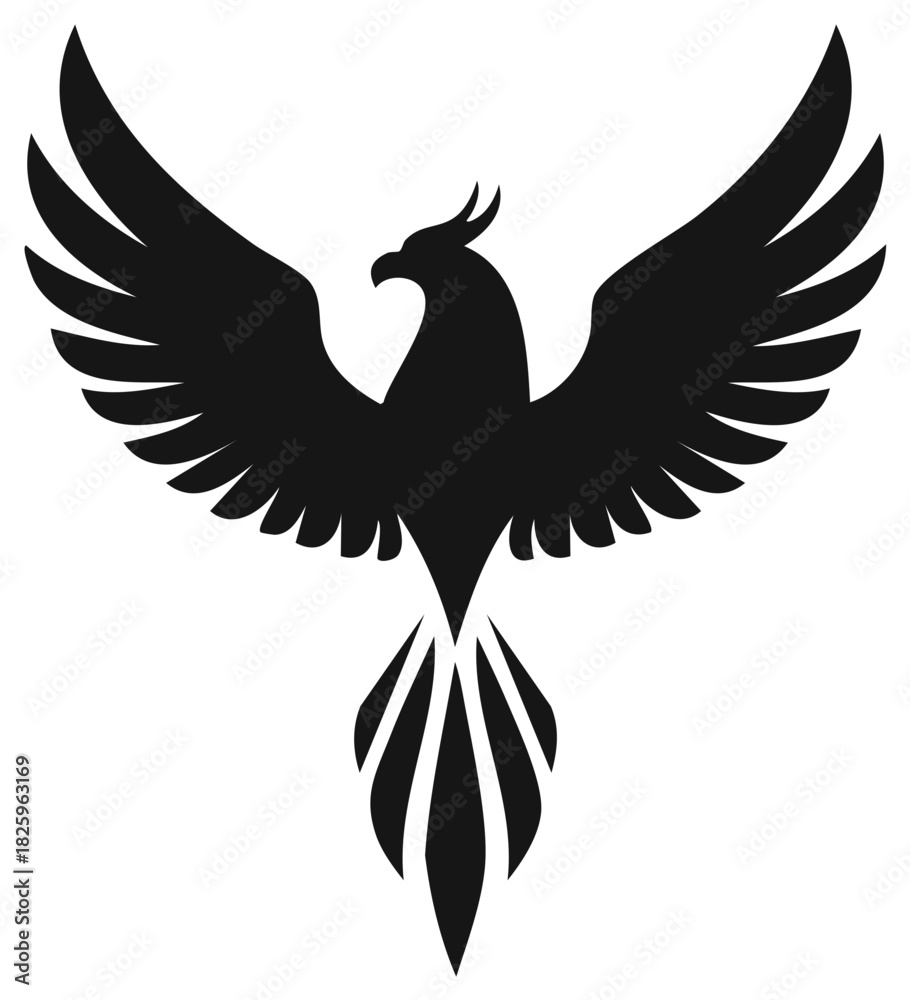 Obraz premium Black Phoenix Silhouette with Wings Spread