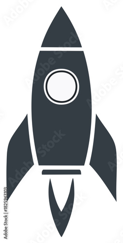 Simple flat design rocket ship icon launching into space vector