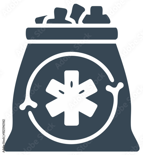 Biohazard medical waste disposal bag with Star of Life symbol vector icon