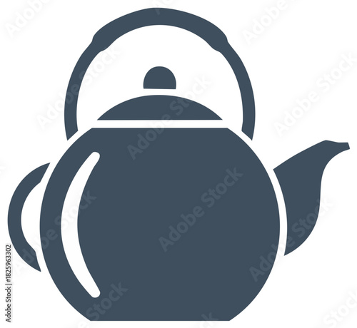 Simple teapot glyph icon with a top handle and spout for tea time or cafe menus
