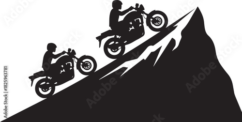 Motorcycle Mountain Adventure Silhouette – Bikers, Pines & Rugged Peaks